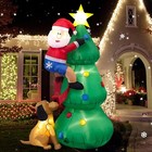 6 Ft Inflatable Lighted Christmas Tree W cute Santa Claus And Dog Outdoor Decor