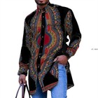Men s African Dashiki Print Mid-length Shirt  Tribal Casual Long Sleeve Tunic