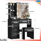 10 Led Lighted Sliding Mirror Vanity Table Set Makeup Dressing Desk 6 Drawers