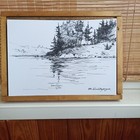 Original Sketch With Black Marker  Rural Landscape Trees Unique Minimalistic Art