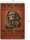I   m Not Mean Tin Sign  Grim Reaper Middle Finger Funny Rude Metal Wall Decor