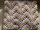 New Handmade Crocheted Afghan Blanket Vstitch Throw Approx 56x38tan Red White