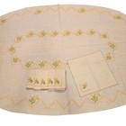 Oval Handmade Needlepoint Tablecloth Yellow Floral   6 Napkins Vintage Linen Set