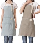 Aprons 2 Pack Adjustable Bib Aprons With 2 Pockets Cotton Linen Cooking Kitch   