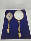 Vintage 1950s 24k Gold Plated Vanity Set Mirror   Brush Housing Set Of 2