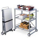 Outdoor Grill Table  Stainless Steel 3-tier Folding Bbq Prep Table With Casters