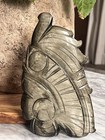 Aztec Mayan Black Gold green Sheen Natural Obsidian Stone Carved Figure Statue