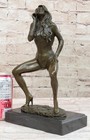 Handcrafted European Bronze Deco Nude Female Signed Original-artwork Sculpture  
