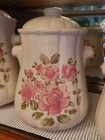Gibson Roseland Ceramic 4 Pc  Canister Set - Lovely Pink Roses Green Leaves nice