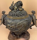 Japanese Meiji Large Tokyo School Bronze Koro Incense Burner  Signed