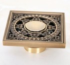Antique Brass Art Carved Bathroom Square Floor Drain Waste Grate Drain Phr053