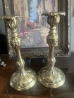 Pair Of French Rococo Revival Style Heavy Brass Over Bronze Candlesticks 13  H