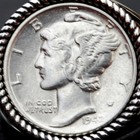 Us 1942 Mercury Dime Silver Au Coin 925 Sterling Silver Ring Banknote Olive Leaf