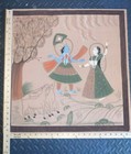 Vtg Indian Rajput 1970   s Hand Painted Cloth Indus Characters Artist Mcm Collect