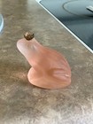 Vintage Pink Glass Frog Figurine W Crown Bohemia Czechoslovakia Tag
