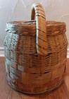 1924 Vintage Large Handwoven Wicker Split Bamboo Basket 18 In X 13 In Lid Handle