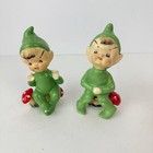 Lot Of 2 Vintage Ceramic Painted Pixie Elf W  Mushroom Figurine Kitschy Japan