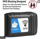 Premium Leather Slim Zipper Credit Card Case Holder With Clear Photo Slot Rfid