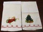 5 Christmas Embroidered Linen Dish Hand Kitchen Tea Towels Cardinal Poinsettia