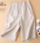 Womens Long Shorts Cotton Linen Knee Length With Pockets Lightweight Loose