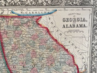 1860 Original Antique Map Georgia   Alabama Printed Phil  Steel Engraving Coa