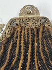 Antique Victorian Silver Filigree Frame Bag Purse Brown With Black Beading  s2 