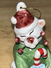 2002 Amy Lacombe Whimsiclay Santa Candycane Kitty Cat Christmas Ornament