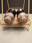 Rare Hazel Atlas Black Glass Salt   Pepper Shakers Art Deco Beehive Set Vintage