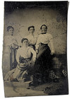 Antique Vintage Photo Tintype Portrait Picture Beautiful Girls Ladies Dress Hat