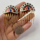 Vintage Set Of Multicolor Cloisonn   Enamel Metal Hair Combs