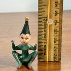 Vintage Japan Christmas Pixie Elf Figurine Green Sitting Knee Hugger Style  2   