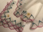 Set 2 Identical Madeira Hand Embroider Petit Point Swiss Handkerchief Vtg Scall