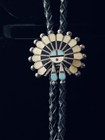 Zuni Extra Long Sunface Bolo Tie Signed V   Unkestine 