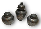 Vintage Chinese Pewter Brass Mixed Metal 3-pc Ginger Jar Tea Canister Set 13  8 