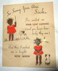 Vintage Good Luck Greeting Card Four Leaf Clover Horseshoe Lucky Star Get Well