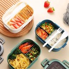 1 Pc 2 Layer Bento Lunch Box With Fork Spoon 1200ml Microwave Leakproof Food