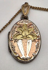 Antique Art Nouveau Sterling Silver Locket Tri-color Floral 21  Necklace