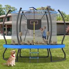 10ft Trampoline Basketball Hoop Round Kids Enclosure Net   Balloon Blue