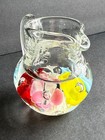 Hand Blown 13 44 Oz Glass Paperweight     Controlled Trumpet Flowers   Bubbles