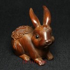 2 7 Inch Old Boxwood Wood Hand Carved Rabbit Figurine Netsuke Table Decoration