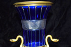 Rare Antique Russian Imperial Cobalt Cut To Clear Crystal   Bronze brass Vase
