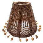 Vintage Glass Bead Lamp Shade 4    X 5    Brown Beading On Mesh Beaded Dangle Trim