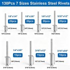 240pcs Steel Rivets With Washers 7-sizes 304 Stainless Steel Pop Rivets Assor   