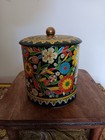 Vintage Daher Tin Metal Retro Mod Floral Container With Lid Made In England