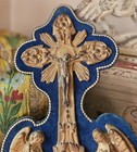19thc Antique French Religious Velvet Crucifix  1800s Porcelain Holy Water