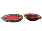 Vintage New Watermelon Woven Wicker Basket Set Of 2 Red   Green Round Oval Rafia
