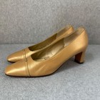 St John Block Heels Pumps Womens Tan Cream Leather Vintage Chic Classic Size 6