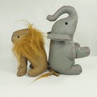 Pottery Barn Kids Stuffed Plush Faux Leather Elephant   Lion Nursery Bookend Set