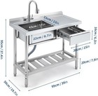 Stainless Steel Kitchen Sink 39   Single Bowl Utility Sink W  Workbench   Drawer