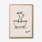 Dog In A Bathtub Wall Art Print  Line Art Bathroom Poster  Picasso Bathroom
